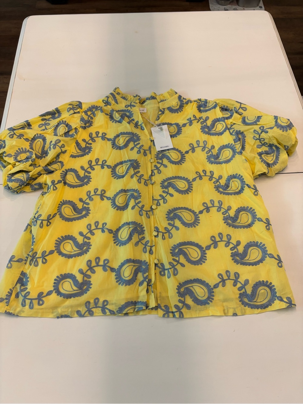 Love Bright Yellow Blouse with Blue Paisley Motif